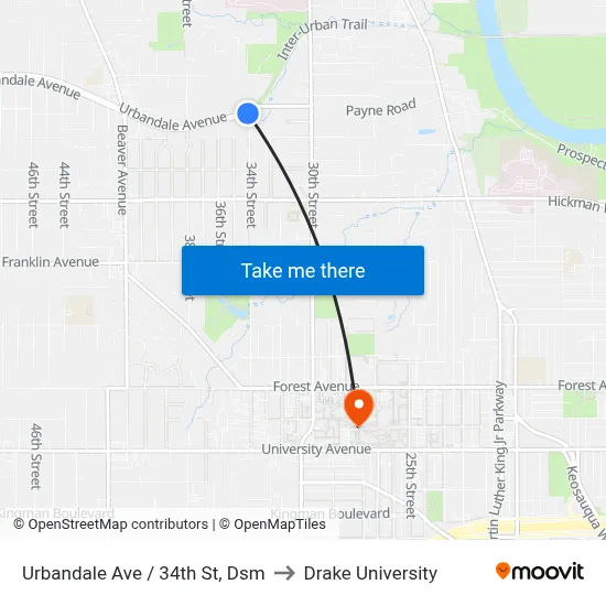 Urbandale Ave / 34th St, Dsm to Drake University map