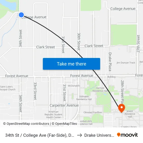 34th St / College Ave (Far-Side), Dsm to Drake University map