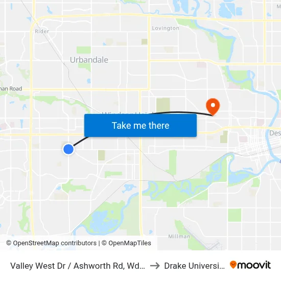 Valley West Dr / Ashworth Rd, Wdm to Drake University map