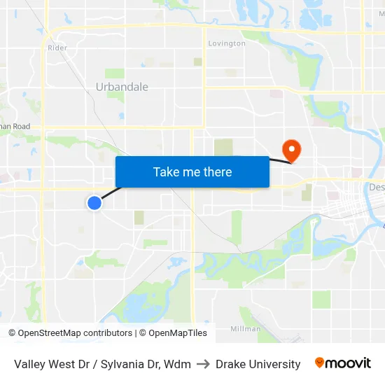 Valley West Dr / Sylvania Dr, Wdm to Drake University map