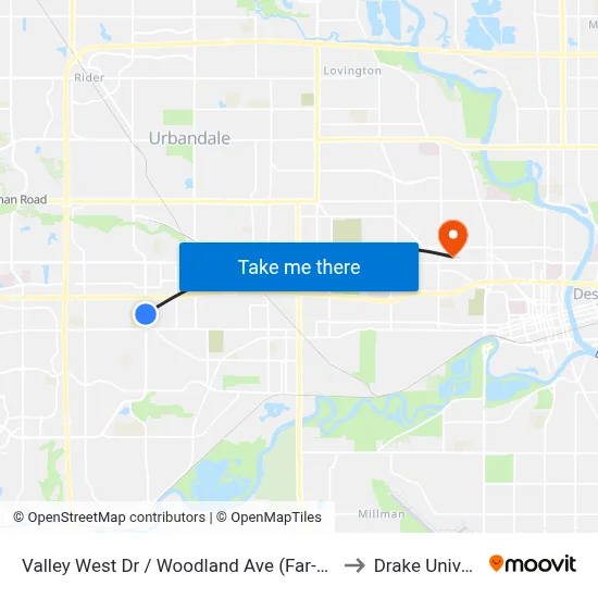 Valley West Dr / Woodland Ave (Far-Side), Wdm to Drake University map