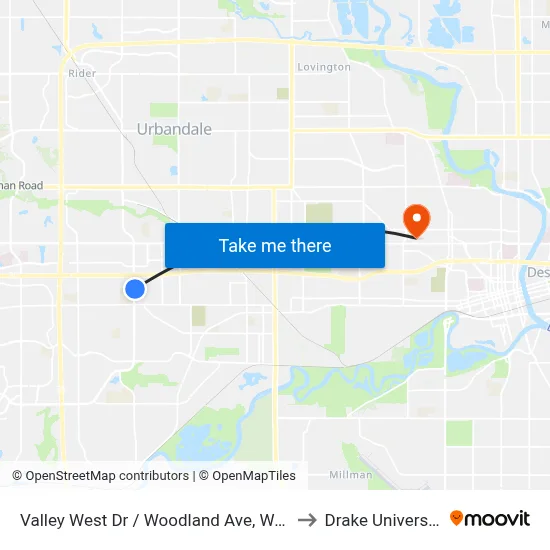 Valley West Dr / Woodland Ave, Wdm to Drake University map