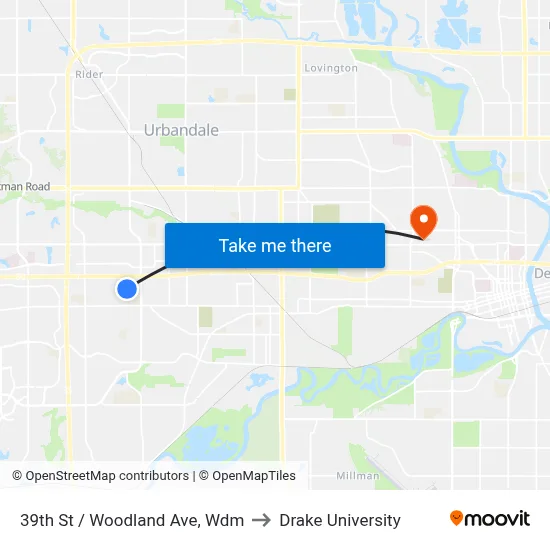 39th St / Woodland Ave, Wdm to Drake University map