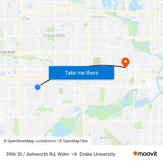 39th St / Ashworth Rd, Wdm to Drake University map
