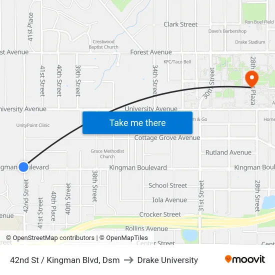 42nd St / Kingman Blvd, Dsm to Drake University map