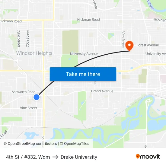 4th St / #832, Wdm to Drake University map