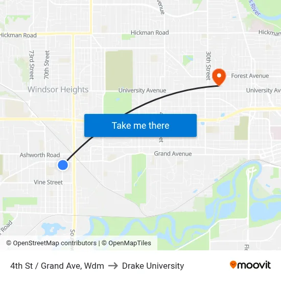4th St / Grand Ave, Wdm to Drake University map