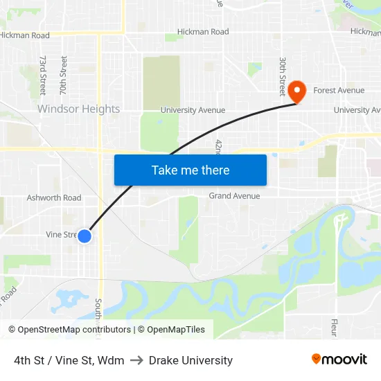 4th St / Vine St, Wdm to Drake University map