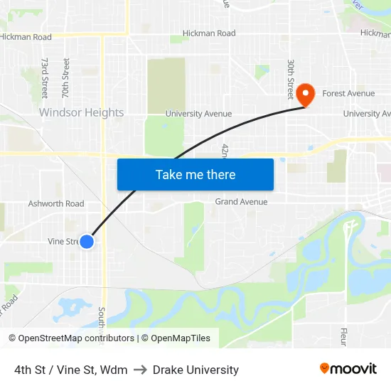 4th St / Vine St, Wdm to Drake University map