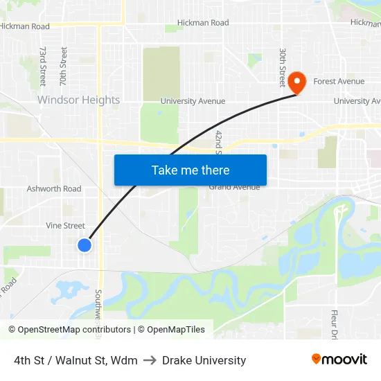 4th St / Walnut St, Wdm to Drake University map
