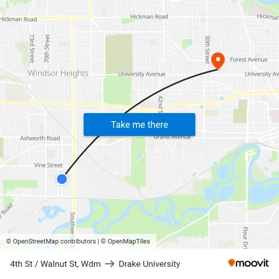 4th St / Walnut St, Wdm to Drake University map
