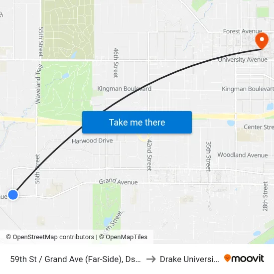 59th St / Grand Ave (Far-Side), Dsm to Drake University map