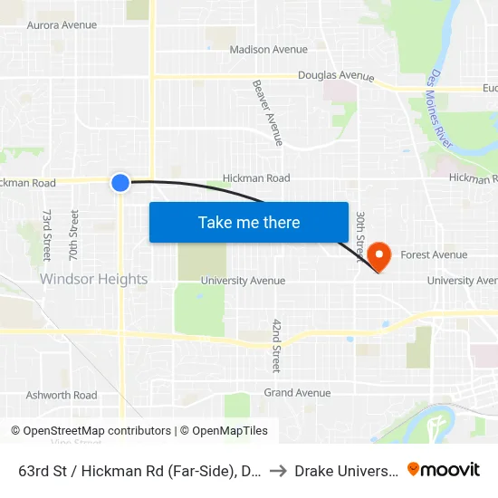 63rd St / Hickman Rd (Far-Side), Dsm to Drake University map
