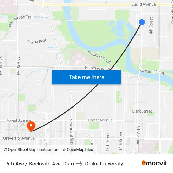 6th Ave / Beckwith Ave, Dsm to Drake University map