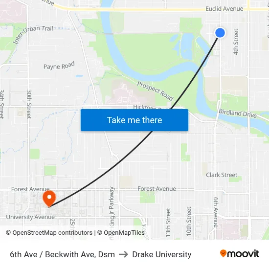6th Ave / Beckwith Ave, Dsm to Drake University map