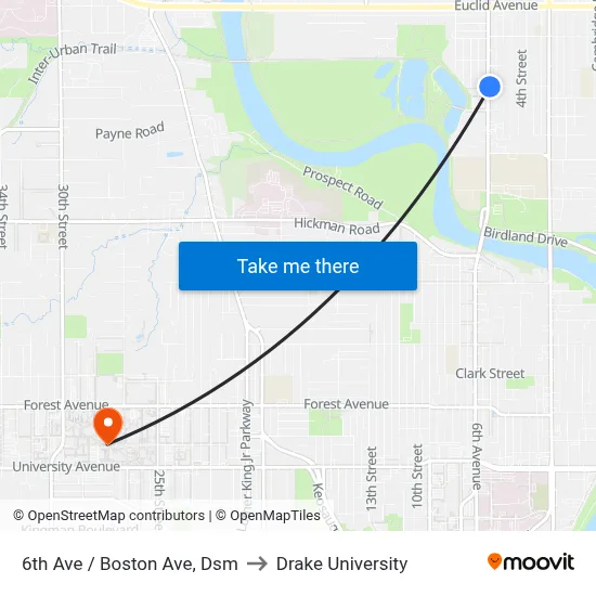 6th Ave / Boston Ave, Dsm to Drake University map