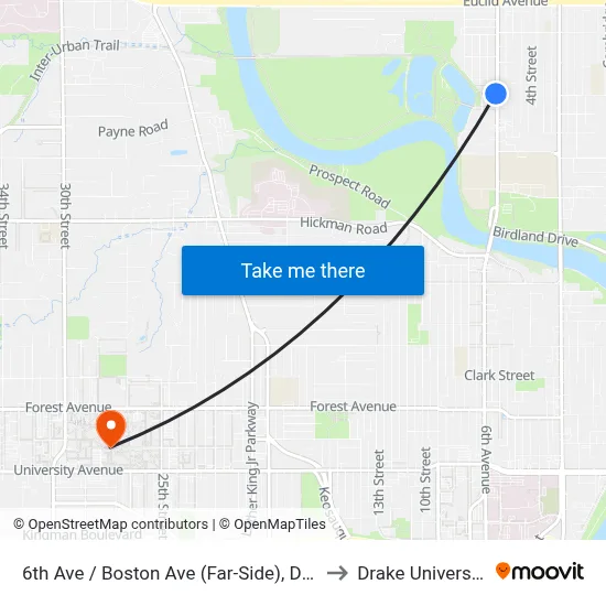 6th Ave / Boston Ave (Far-Side), Dsm to Drake University map