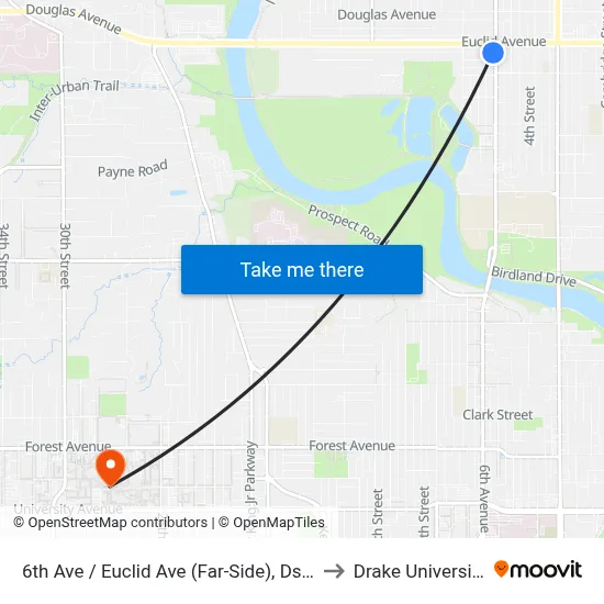 6th Ave / Euclid Ave (Far-Side), Dsm to Drake University map