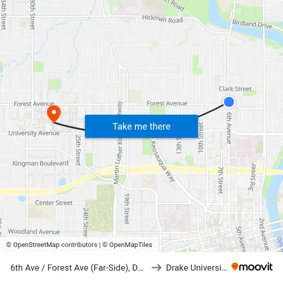 6th Ave / Forest Ave (Far-Side), Dsm to Drake University map