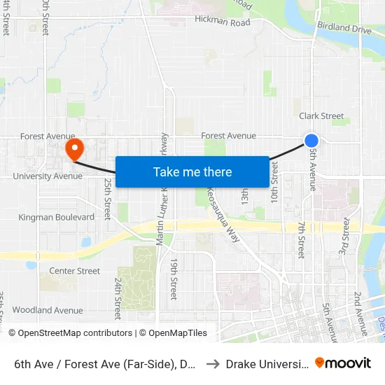 6th Ave / Forest Ave (Far-Side), Dsm to Drake University map