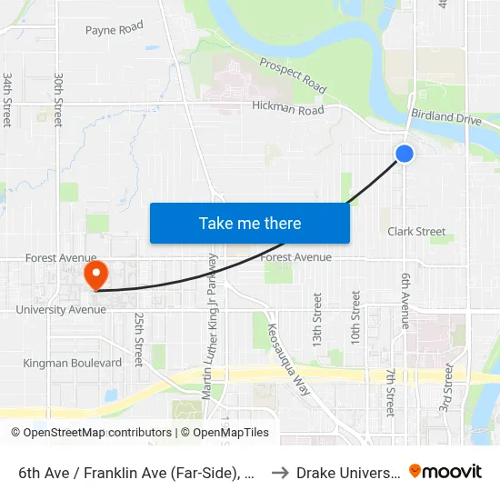 6th Ave / Franklin Ave (Far-Side), Dsm to Drake University map
