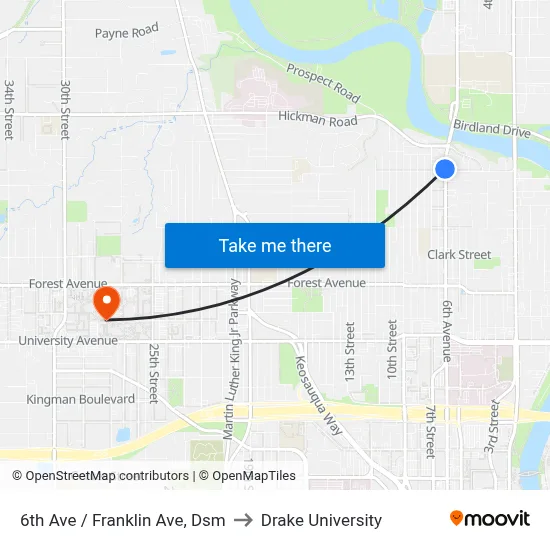 6th Ave / Franklin Ave, Dsm to Drake University map