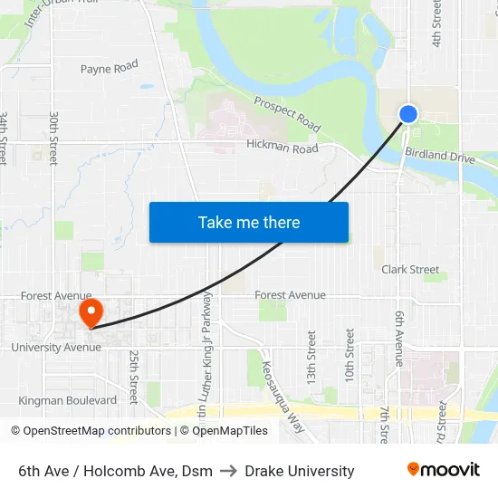 6th Ave / Holcomb Ave, Dsm to Drake University map