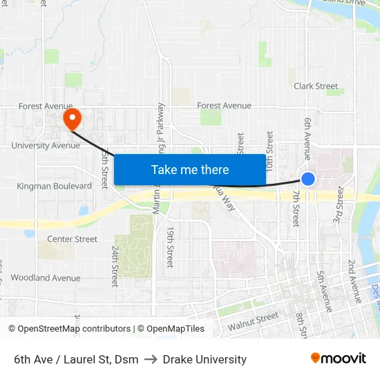 6th Ave / Laurel St, Dsm to Drake University map