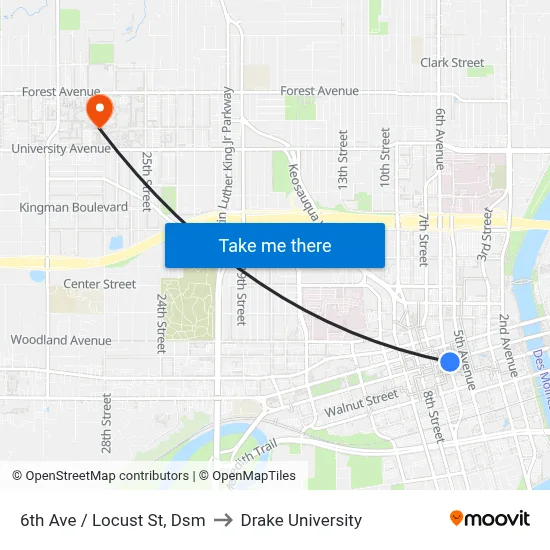 6th Ave / Locust St, Dsm to Drake University map