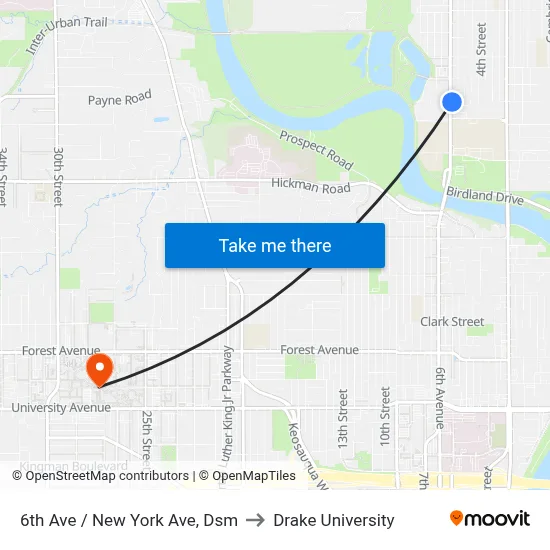 6th Ave / New York Ave, Dsm to Drake University map
