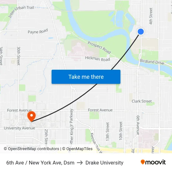 6th Ave / New York Ave, Dsm to Drake University map