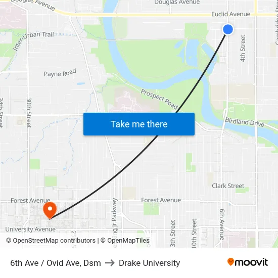 6th Ave / Ovid Ave, Dsm to Drake University map