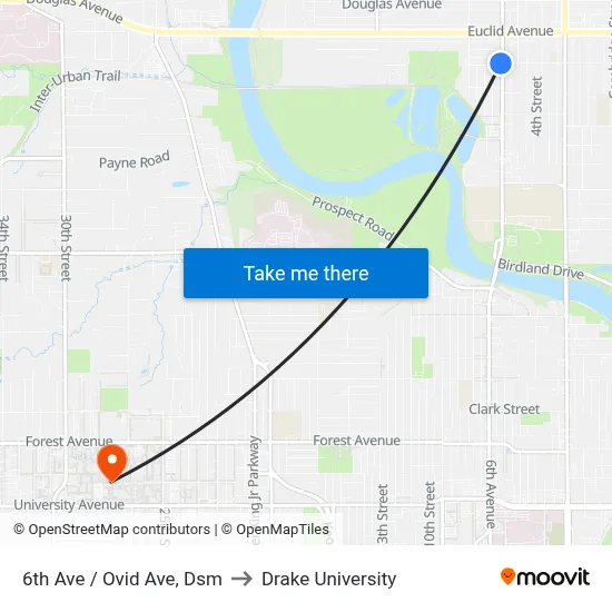 6th Ave / Ovid Ave, Dsm to Drake University map