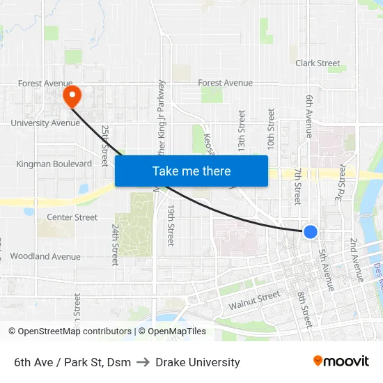 6th Ave / Park St, Dsm to Drake University map