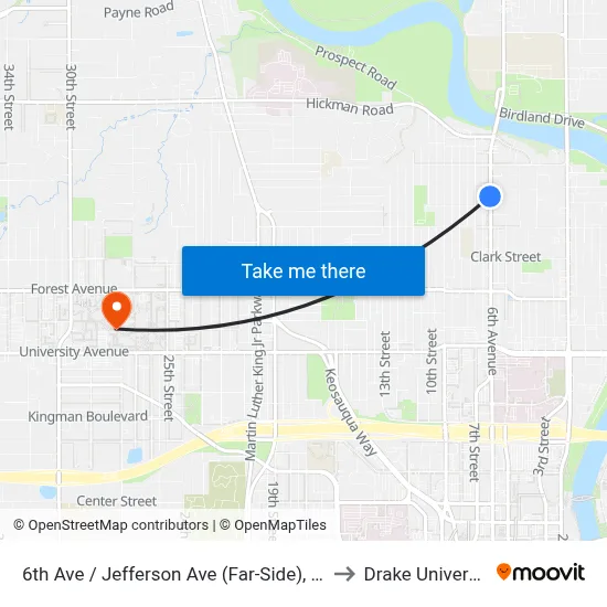 6th Ave / Jefferson Ave (Far-Side), Dsm to Drake University map