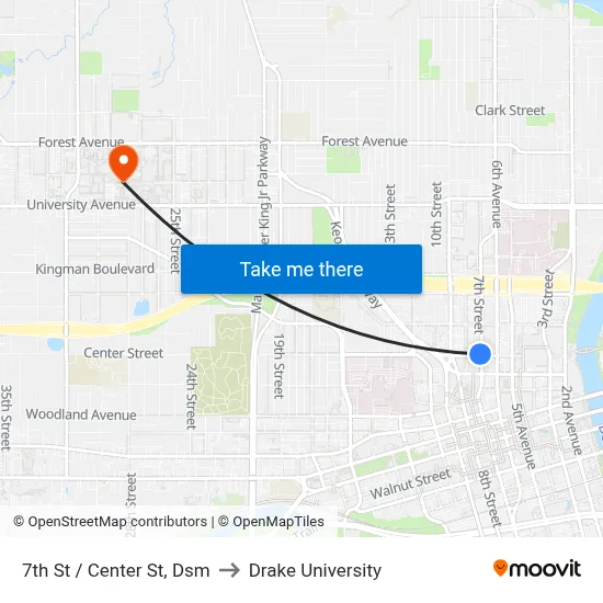 7th St / Center St, Dsm to Drake University map