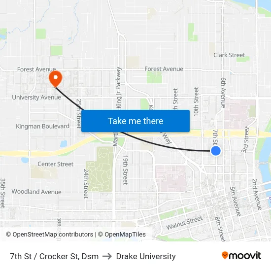 7th St / Crocker St, Dsm to Drake University map