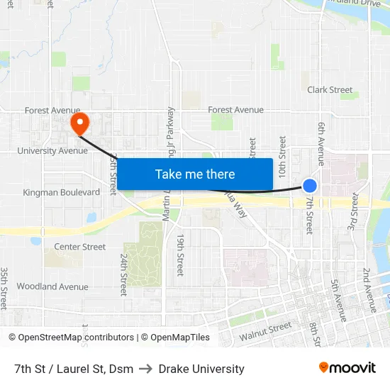 7th St / Laurel St, Dsm to Drake University map