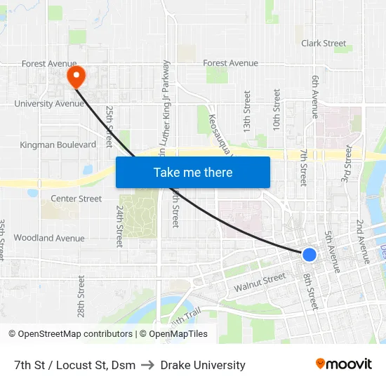 7th St / Locust St, Dsm to Drake University map