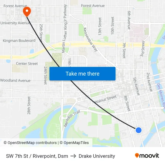 SW 7th St / Riverpoint, Dsm to Drake University map