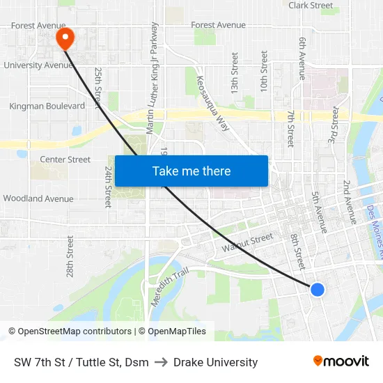 SW 7th St / Tuttle St, Dsm to Drake University map