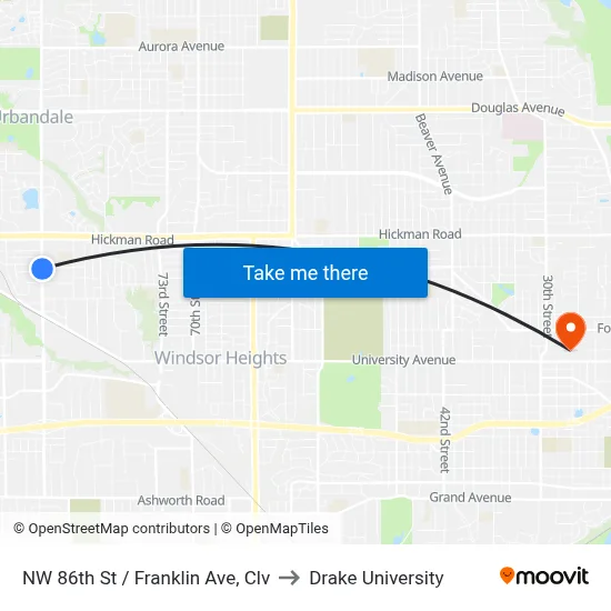 NW 86th St / Franklin Ave, Clv to Drake University map