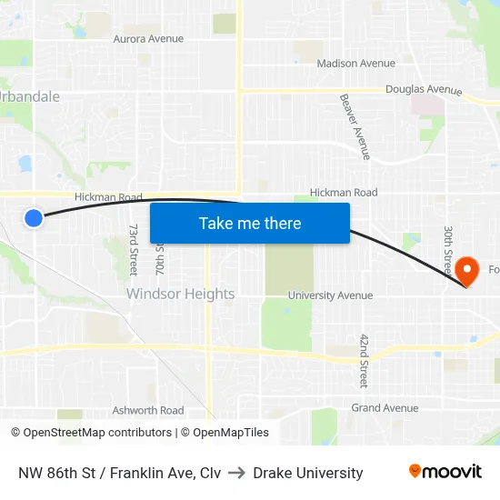 NW 86th St / Franklin Ave, Clv to Drake University map