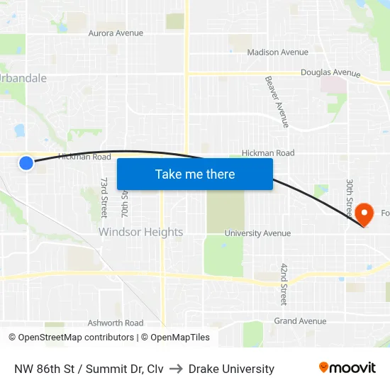 NW 86th St / Summit Dr, Clv to Drake University map