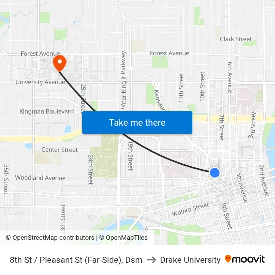 8th St / Pleasant St (Far-Side), Dsm to Drake University map