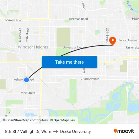 8th St / Valhigh Dr, Wdm to Drake University map
