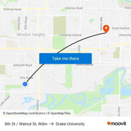8th St / Walnut St, Wdm to Drake University map