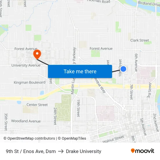 9th St / Enos Ave, Dsm to Drake University map