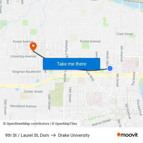 9th St / Laurel St, Dsm to Drake University map