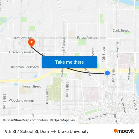 9th St / School St, Dsm to Drake University map